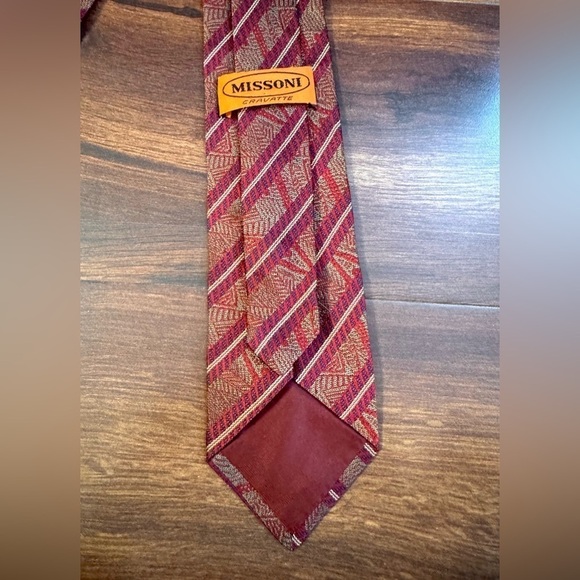 MISSONI Cravatte 100% Silk Red Striped Jacquard Repp Tie Made In Italy - Picture 4 of 10